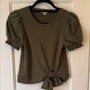 Habitual Army Green Puff Sleeve Tie-Front Tee